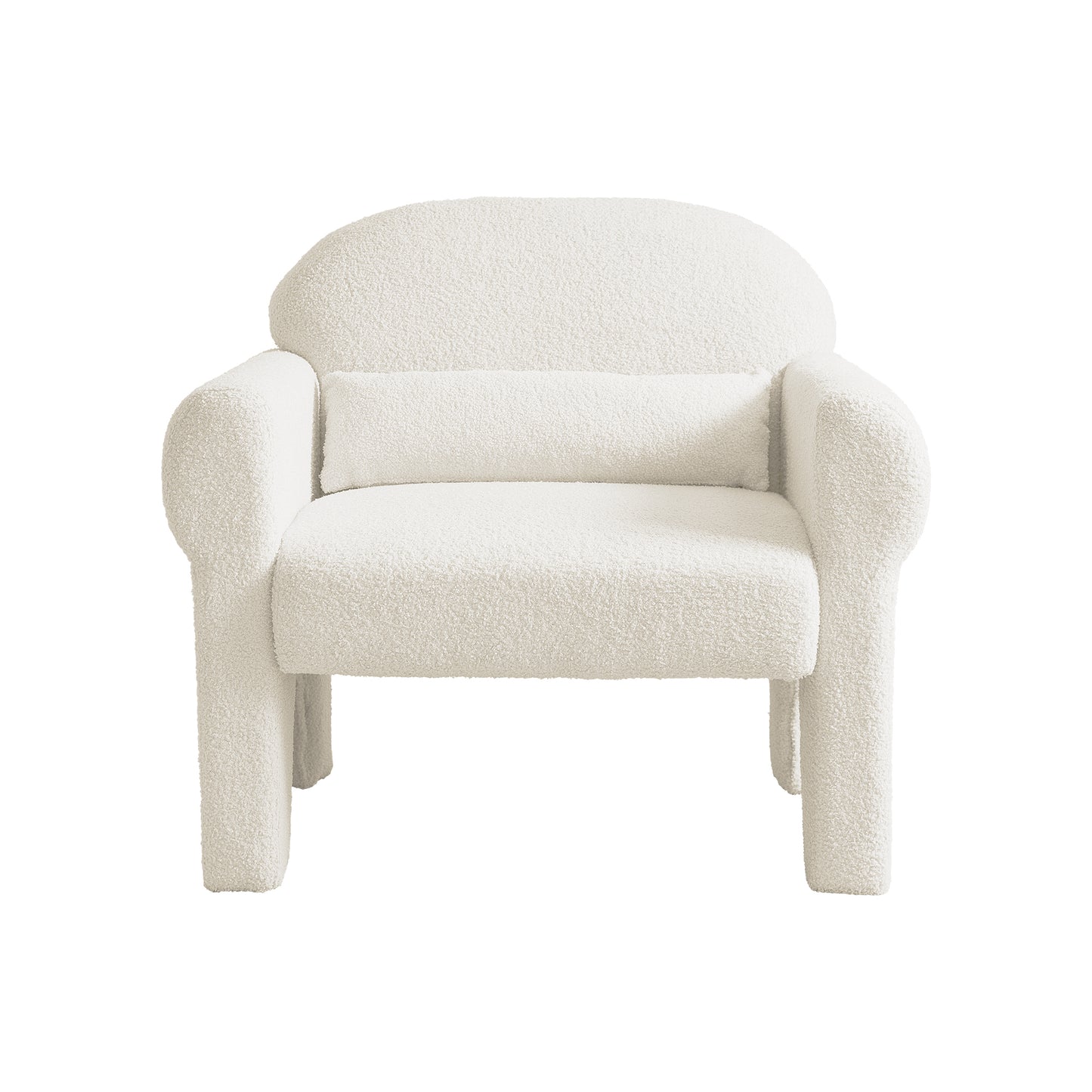 Modern boucle accent chair with lumbar pillow