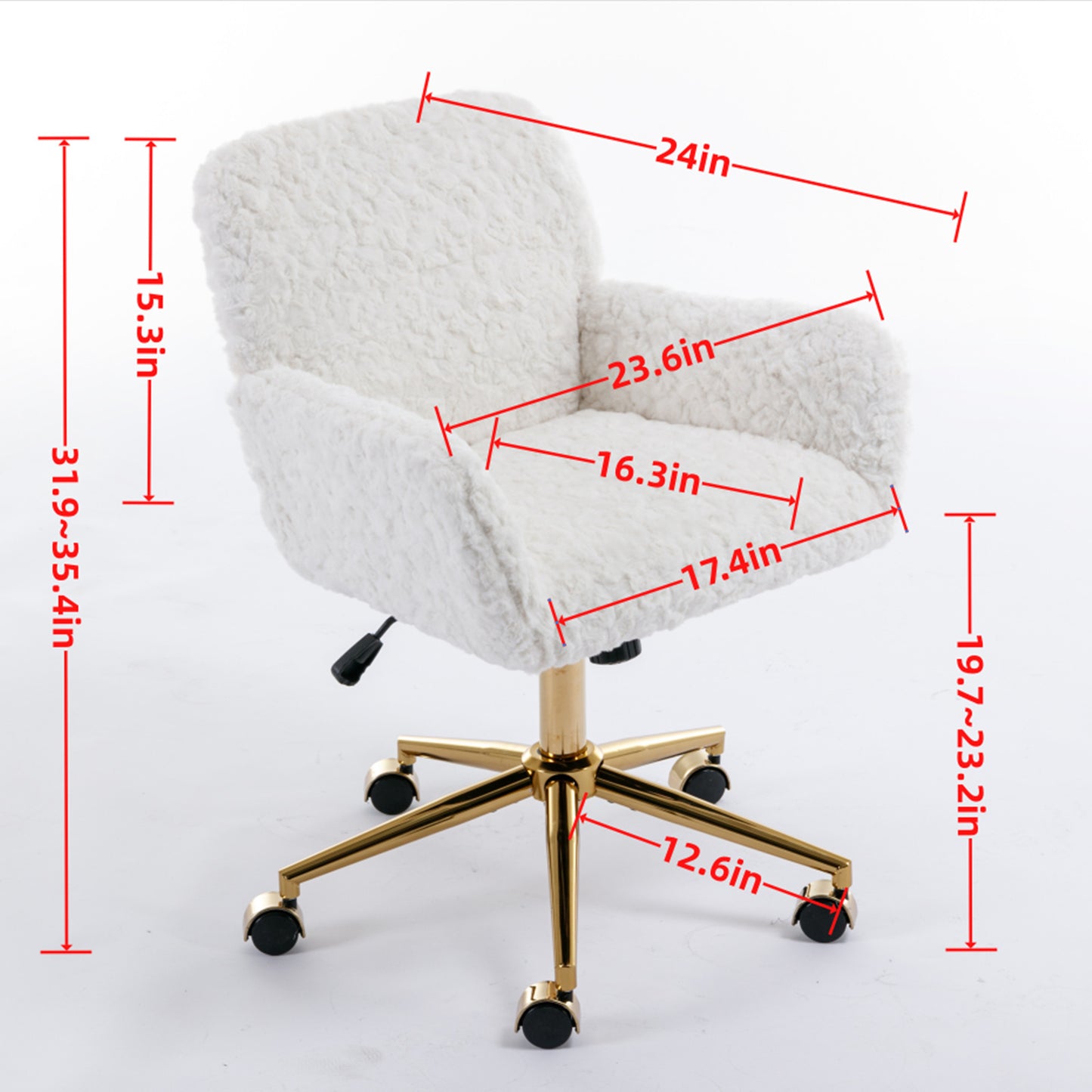 Furniture Office Chair,Artificial rabbit hair Home Office Chair with Golden Metal Base,Adjustable Desk Chair Swivel Office Chair,Vanity Chair(Beige)