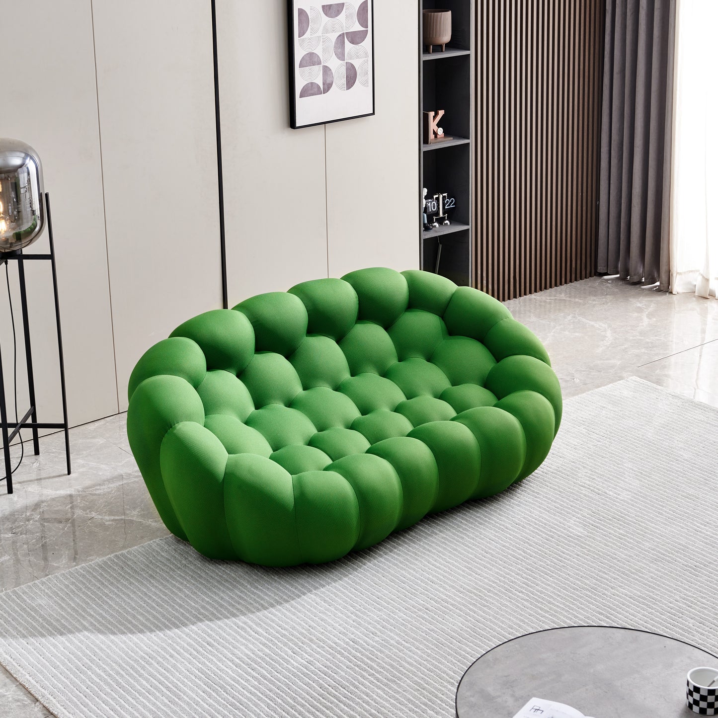 74.8" Modern Loveseat Bubble Sofa Couch, 2 Seater Upholstered Floor Sofa, Honeycomb Shaped Bubble Couch with 3D Textile Mesh Fabric -(Green)