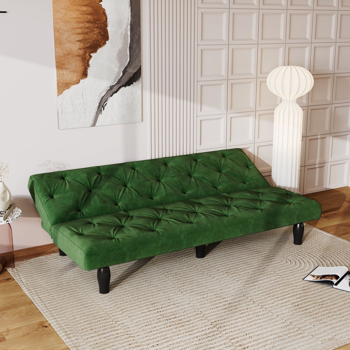 Sofa converts into sofa bed 66" green velvet sofa bed