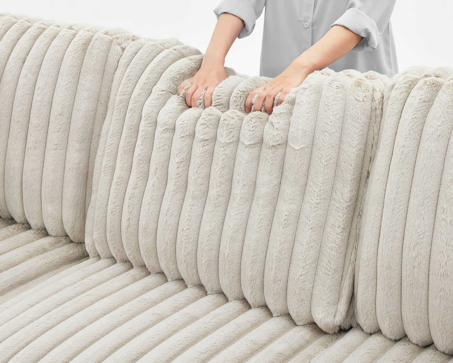 122 Inch Pull Out Couch, Rabbit plush Fabric Sofa Bed with USB Ports & Comfy Upholstered, Oversized U Shape Sectional Sleeper Sofa Bed with Storage Chaise, Khaki