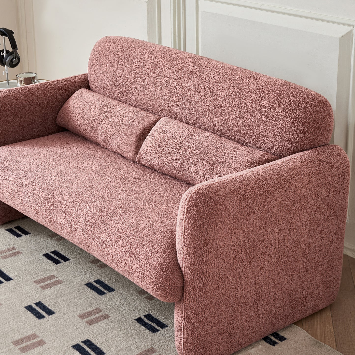 59"Lamb Fleece Fabric Sofa, Modern Loveseat Furniture with Support Pillow for Apartment, Office, Living Room & Bedroom, Tool-Free Assembly.(Pink)