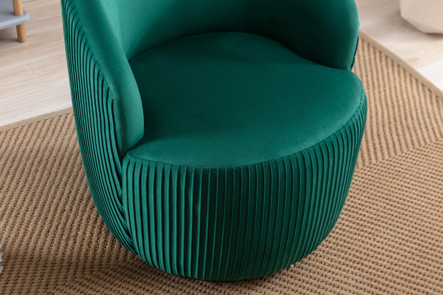 Velvet Fabric Swivel Accent Armchair Barrel Chair With Black Powder Coating Metal Ring,Green