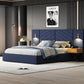 Queen Size Velvet Bed Frame/Vertical Channel Tufted Wingback Headboard/Upholstered Platform Bed/Strong Wooden Slats/No Box Spring Needed/Easy AssemblyRoyal blue