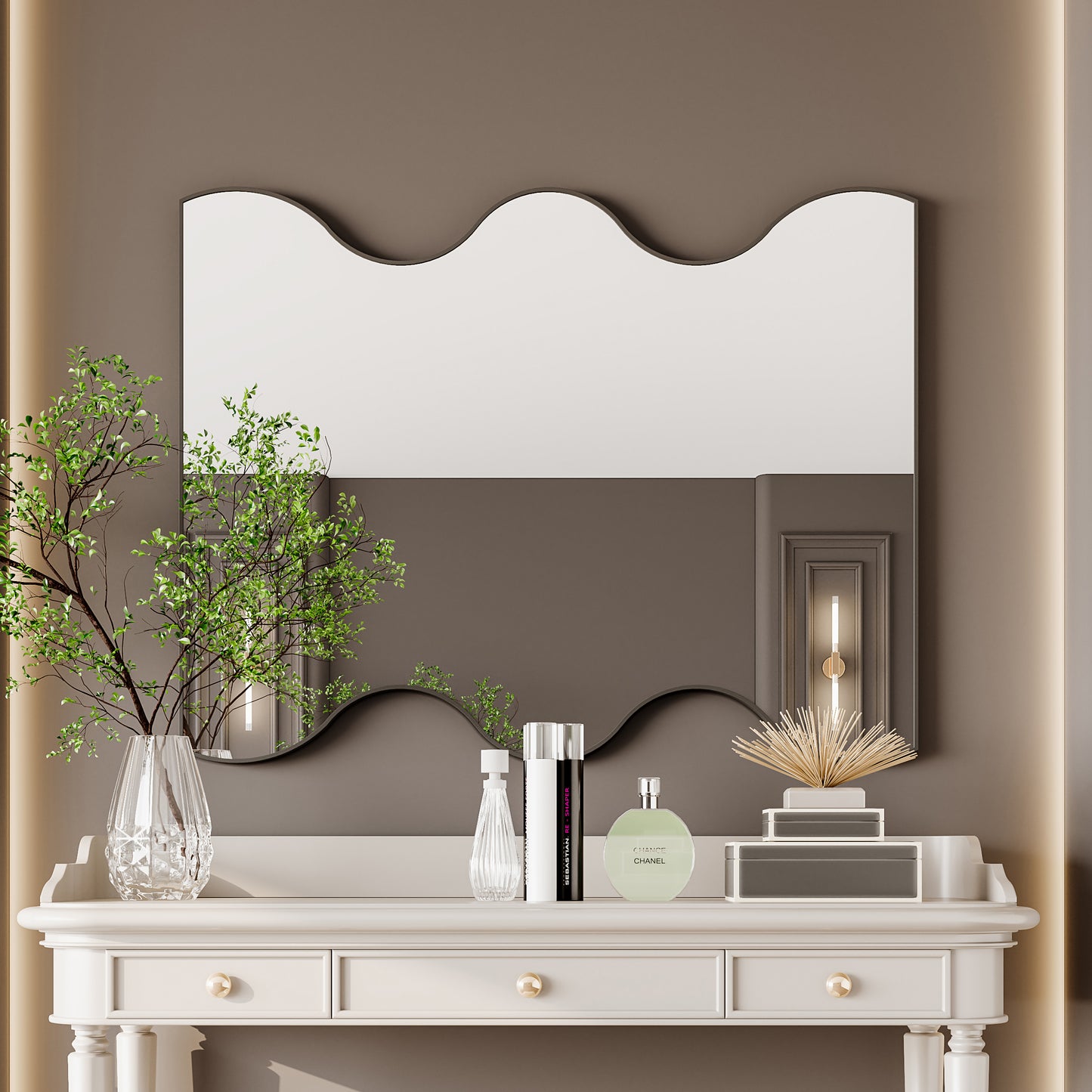 Wall Mirror 30x35 Inch Black Rectangular Mirror with 2 Wavy Sides Metal Framed Mirror Vanity Mirror Dressing Mirror