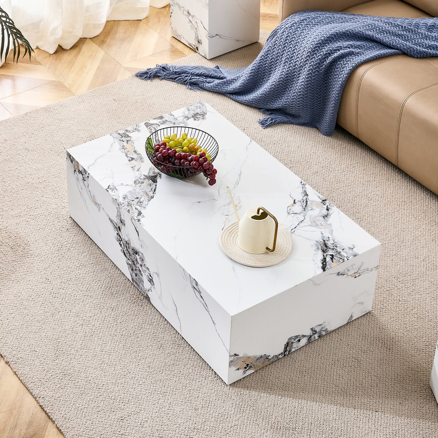 Modern MDF Coffee Table with Marble Pattern - Stylish and Durable Design