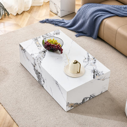 Modern MDF Coffee Table with Marble Pattern - Stylish and Durable Design