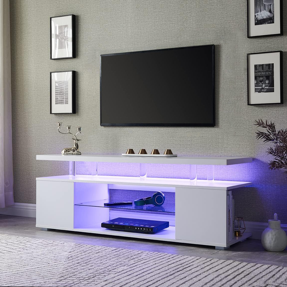 TV Stand for 70 Inch TV LED Gaming Entertainment Center Media Storage Console Table with Large Side Cabinet -White