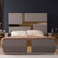 Lorenzo Gold Detailed Tufted Upholstery Queen Bed made with Wood in Gray