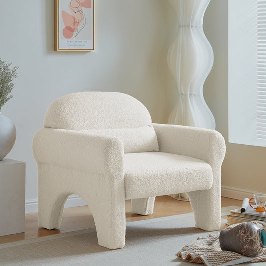 Modern boucle accent chair with lumbar pillow