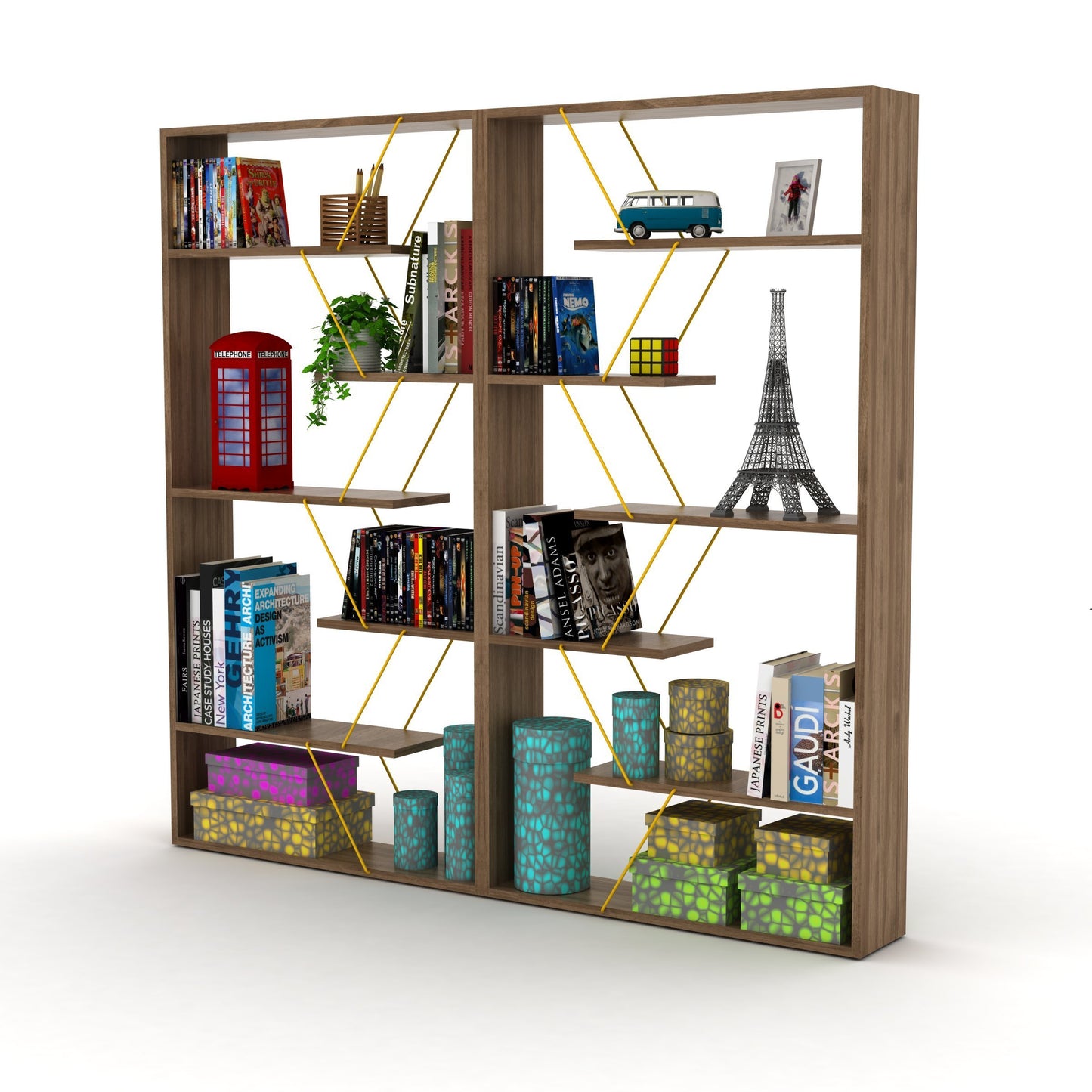 Furnish Home Store Wood Frame Etagere Open Back 6 Shelves Bookcase Industrial Bookshelf