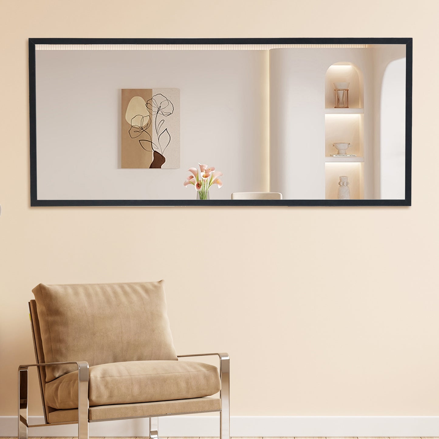 Fourth generation black solid wood frame full-length mirror, dressing mirror, bedroom porch, decorative mirror, clothing store, floor standing large mirror, wall mounted. 71 "* 31.5"