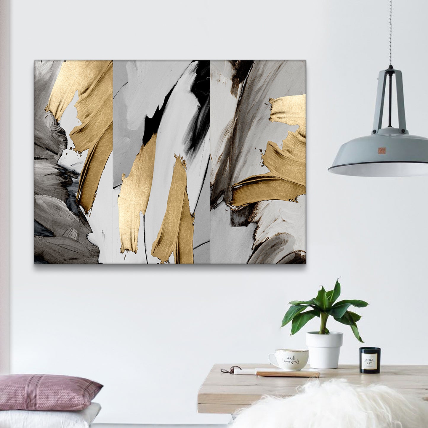 Framed Canvas Wall Art Decor Abstract Style Painting, Gold and Silver Color Painting Decoration -Ready To Hang