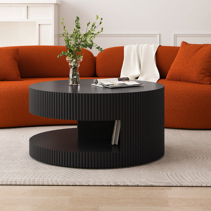 31.5'' Round Coffee Table,Modern Center Table with Storage,Vertical Stripe Design Coffee Table (Black)