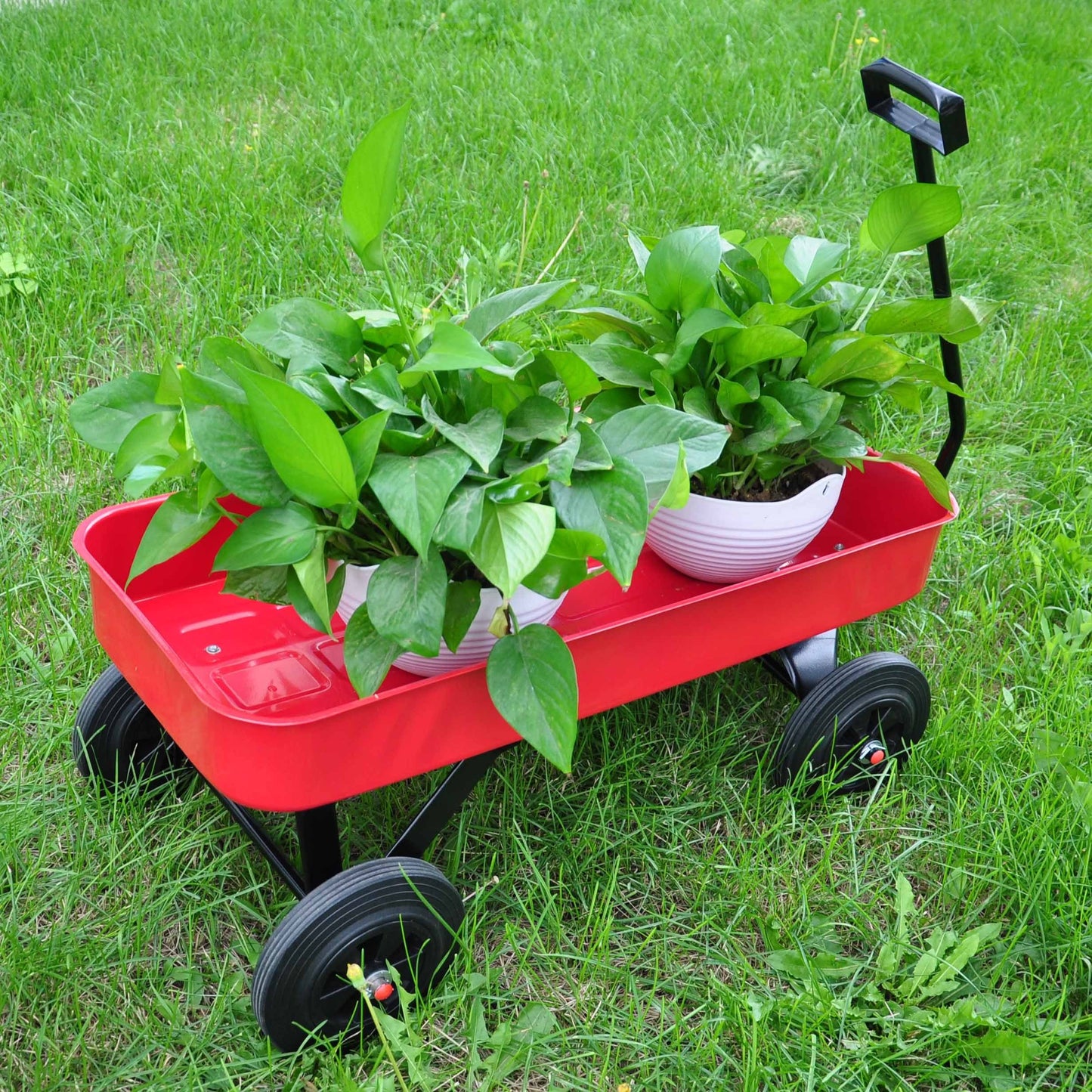 Garden cart Reuniong  Railing,  solid Wheels, All Terrain Cargo Wagon with 280lbs Weight Capacity, Red