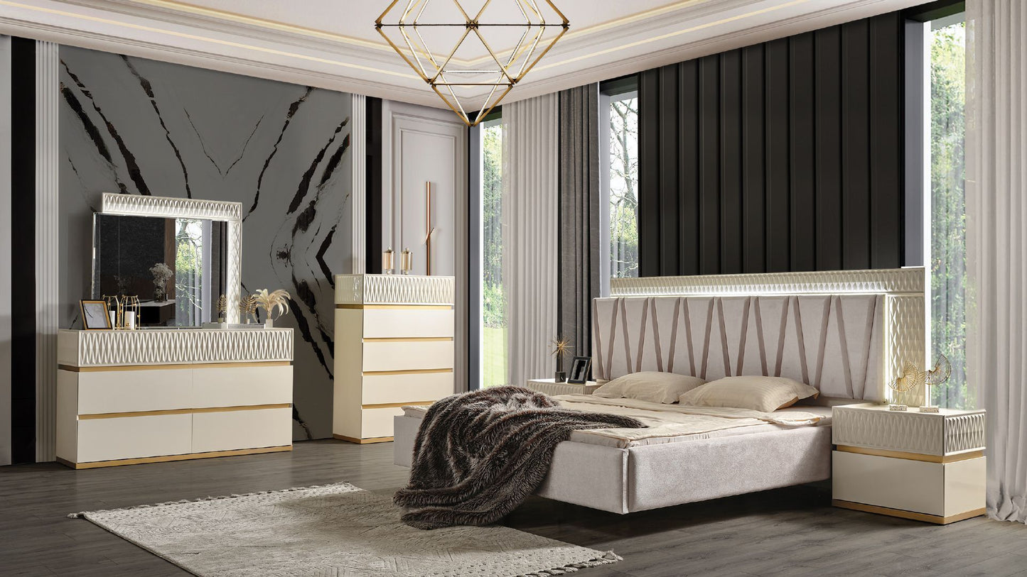 Delfano Modern Style Queen Bed Made with Wood in Beige