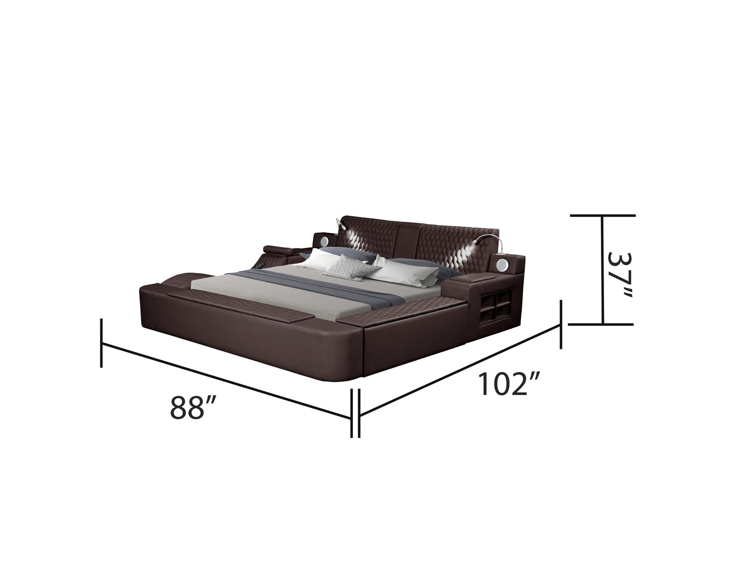 Zoya Smart Multifunctional Queen Size Bed Made with Wood in Brown