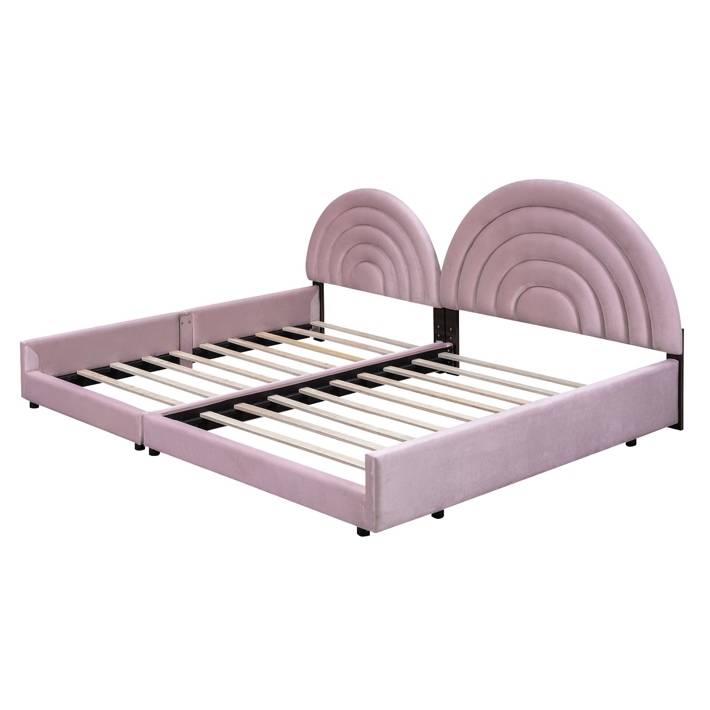 Twin+Full Upholstered Platform Bed Set with Semicircular Headboard, Pink