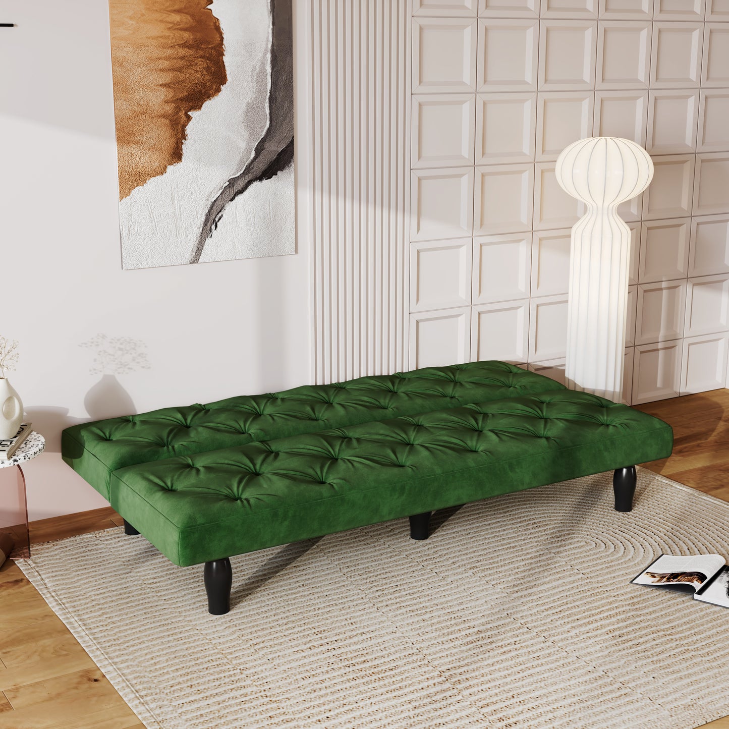 Sofa converts into sofa bed 66" green velvet sofa bed