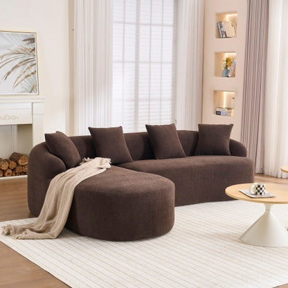LY-022 Full Compression Sponge L-Shape Sectional Sofa, Brown Modular Chaise Chenille Couch, 30D High-Density