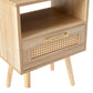 15.75" Rattan End table with  drawer and solid wood legs, Modern nightstand, side table