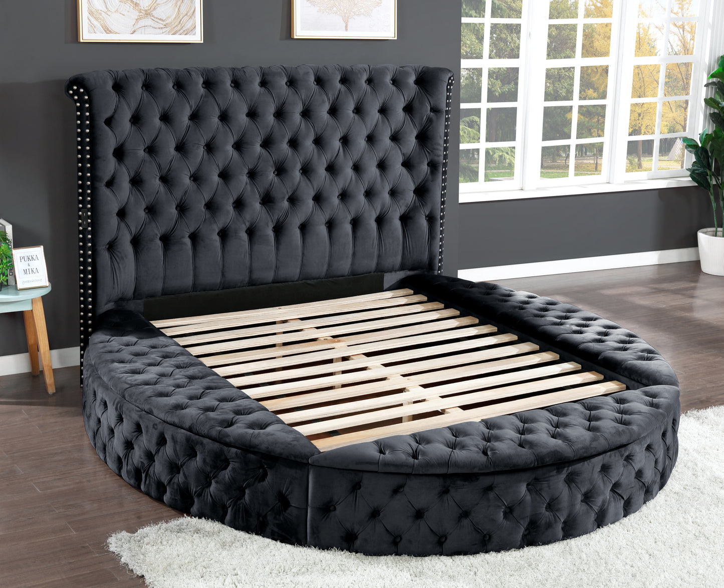 Hazel Queen Size Tufted Upholstery Storage Bed made with Wood in Black