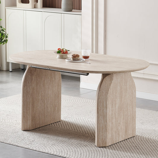 Wood Extendable Dining Table, Modern Oval Kitchen Table with Stylish Dual - Pillar Design, Perfect for Home Dining & Gathering, Multi-functional and Space-saving, Living Room and Dining Room.