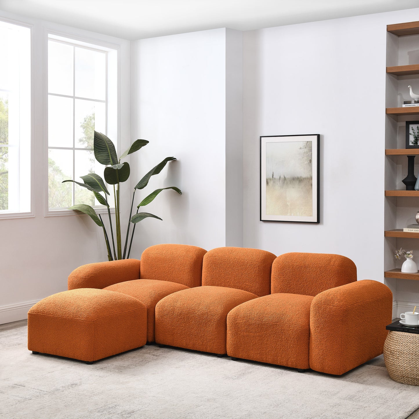 L-Shape Modular Sectional Sofa,DIY Combination,Teddy Fabric,Orange.