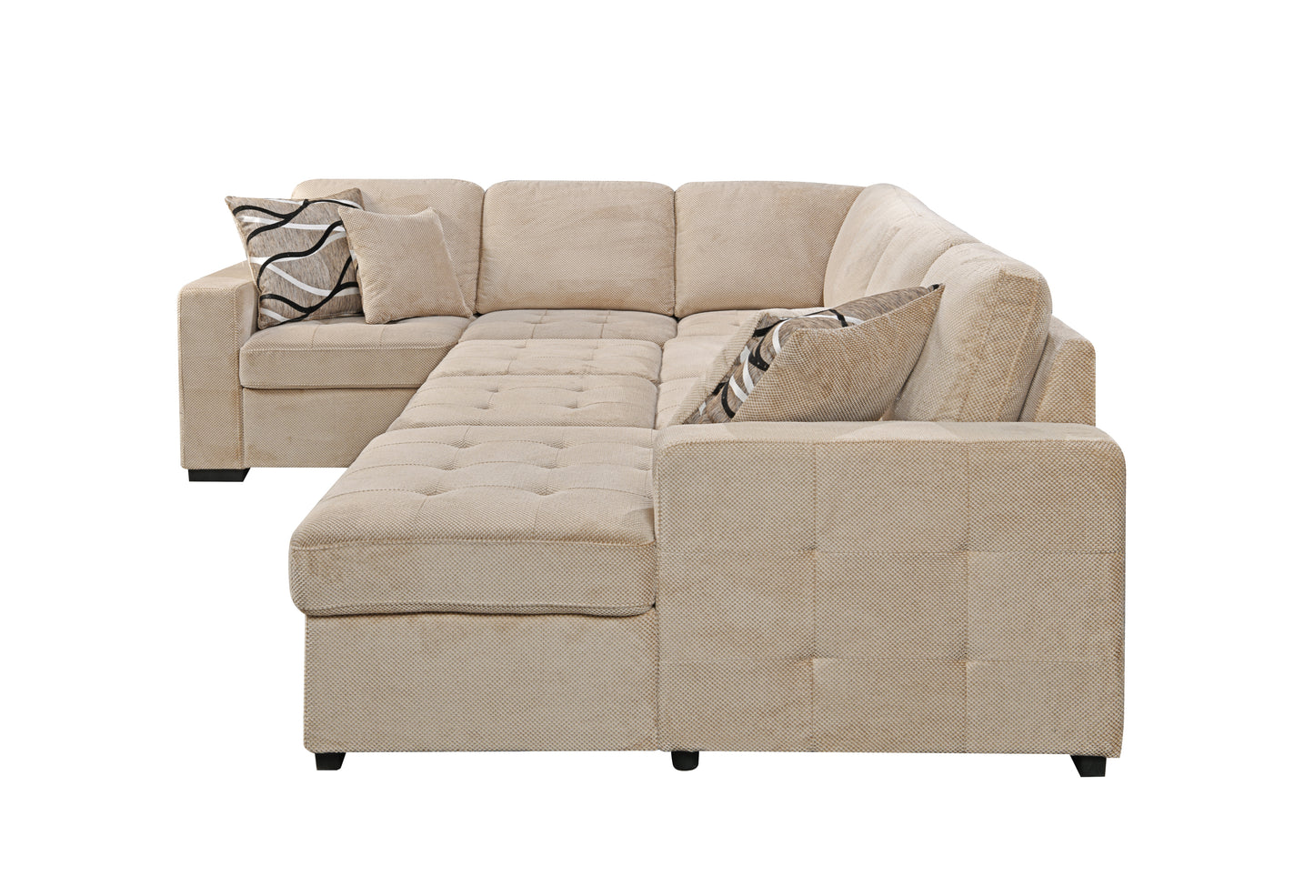 123" Oversized Sectional Sofa with Storage Chaise, U Shaped Sectional Couch with 4 Throw Pillows. Beige