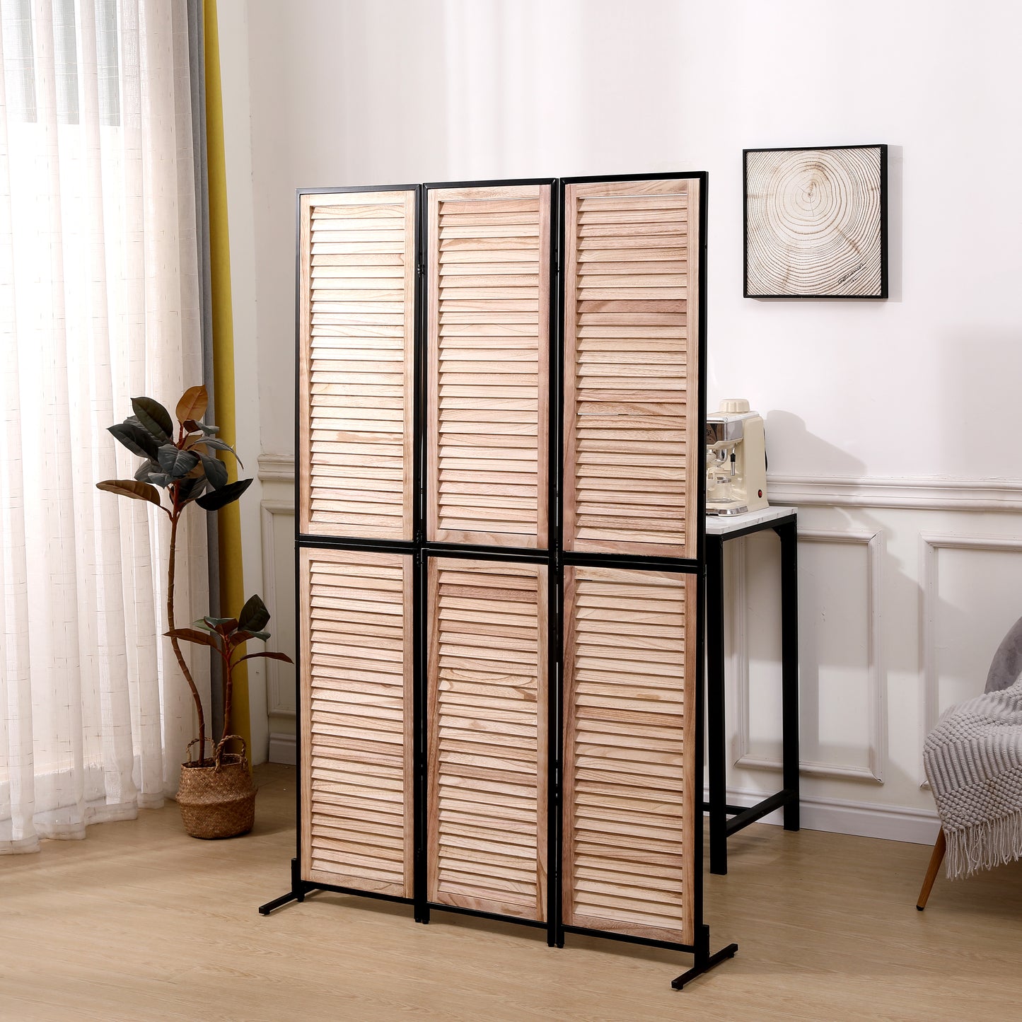 3 Panel Room Dividers and Folding Privacy Screen Natural Wooden Room Partitions 6ft Wall Divider for Room Separation (Natural)