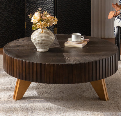 35.4 'Round Retro Coffee Table, Coffee Table Suitable For Coffee and Home Decor, Brown