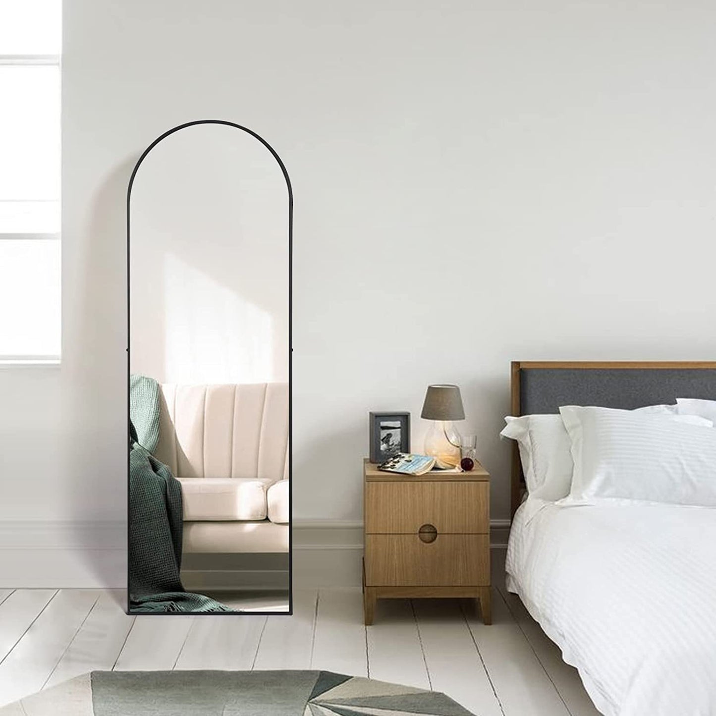 Full Length Mirror, Arched-Top Full Body Mirror with Stand, Floor Mirror & Wall-Mounted Mirro