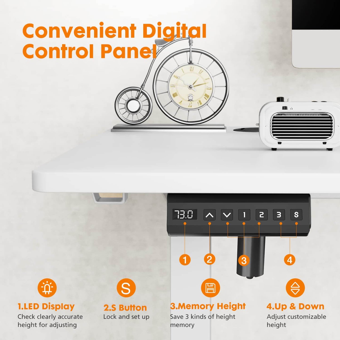 Electric Height Adjustable Standing Desk,Sit to Stand Ergonomic Computer Desk,White,48'' x 24"