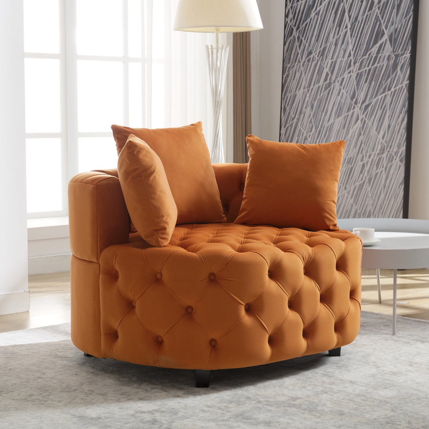 Width 40.6 inches  Accent Chair / Classical Barrel Chair for living room / Modern Leisure Sofa Chair (Orange)