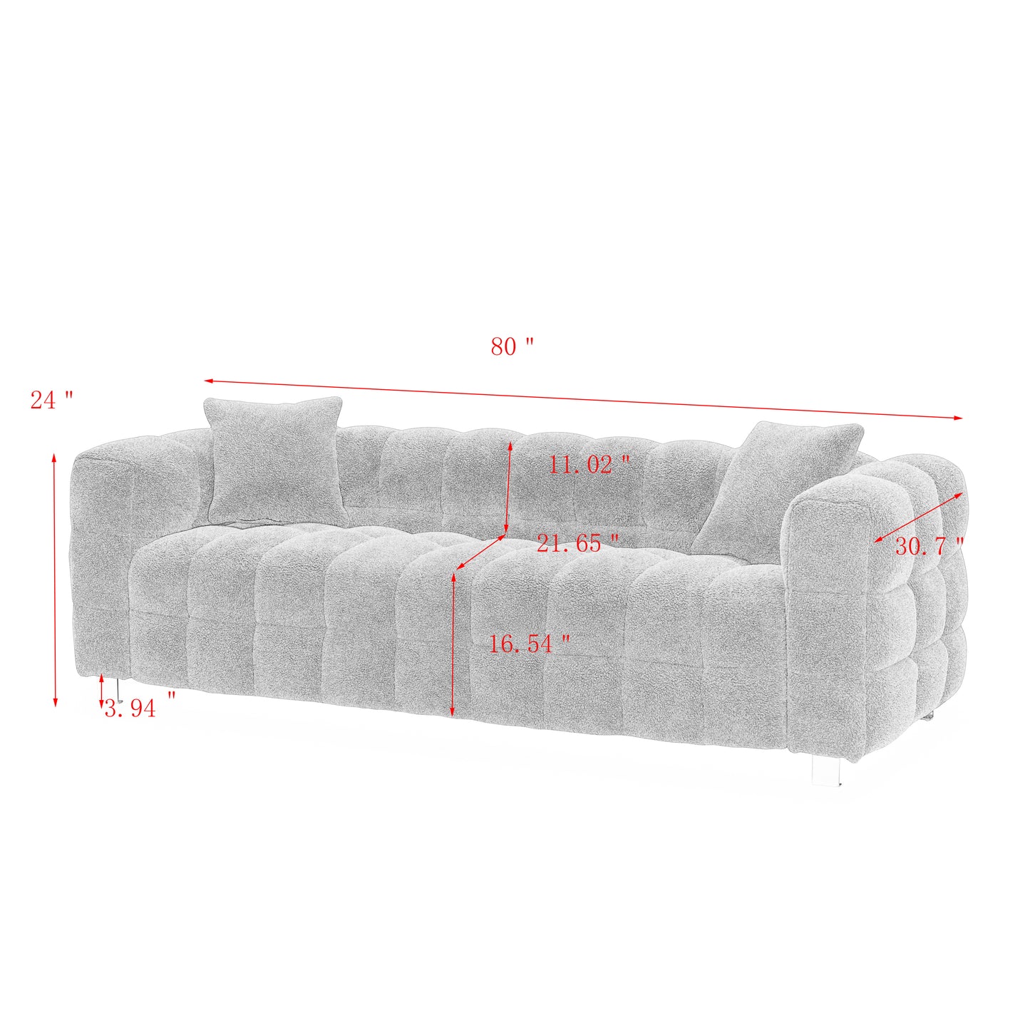 Sofa Include Two Pillows 80" Gray Grain Fleece Fabric Suitable For Living Room Bedroom Apartment