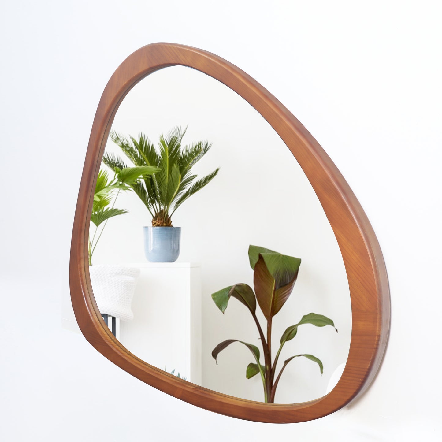 Solid Wood Mirror 45 Inch Asymmetrical Wall Mirror Wooden Framed Mirror Large Sized Dressing Mirror