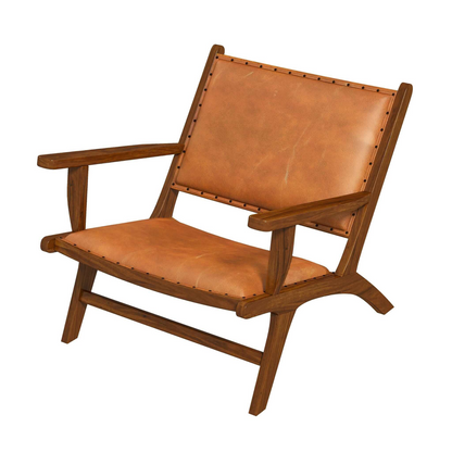 Daniel Mid-Century Modern Leather Arm Chair with Walnut-Finished Legs, Tan, Genuine Leather