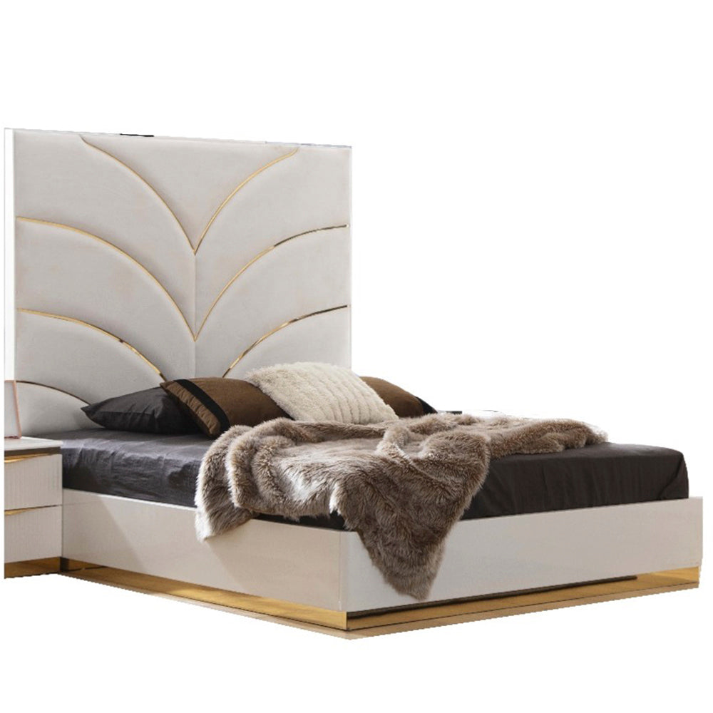 Laura Gold Detailed Queen Size Upholstery Bed made with Wood in White