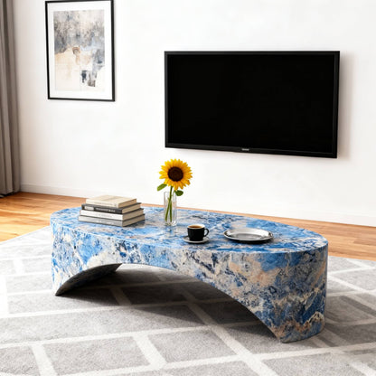 The oval natural marble coffee table side table in the living room,blue