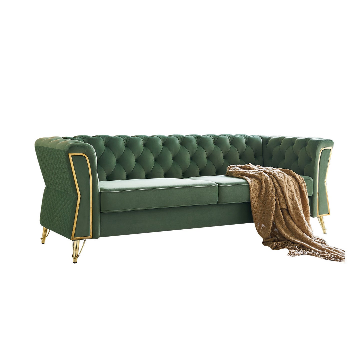 Modern Tufted Velvet Sofa 87.4 inch -Mint Green Color