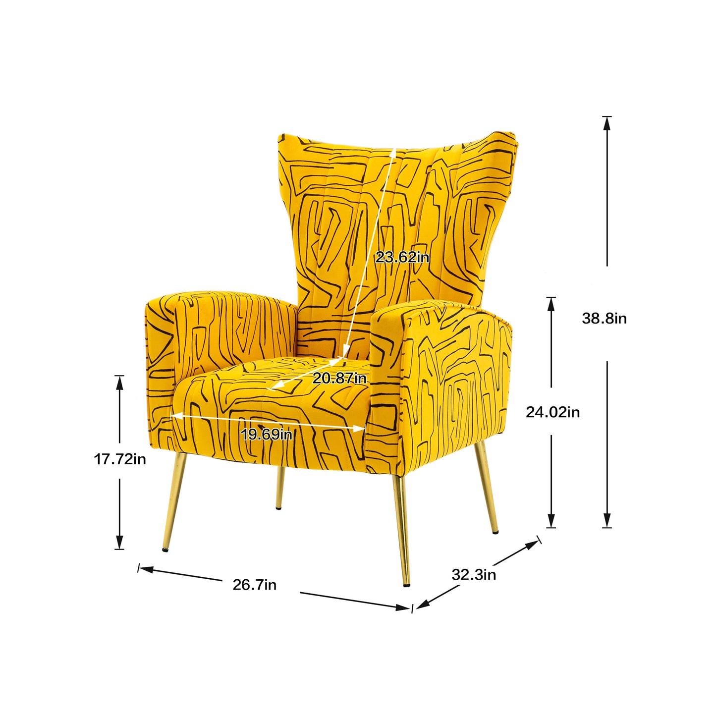 Yellow Accent Chair, leisure single chair with Rose Golden feet