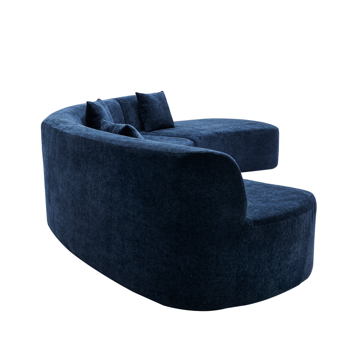 136.6" Stylish Curved sofa Sectional Sofa Chenille Fabric Sofa Couch with Three Throw Pillows for Living Room, Blue