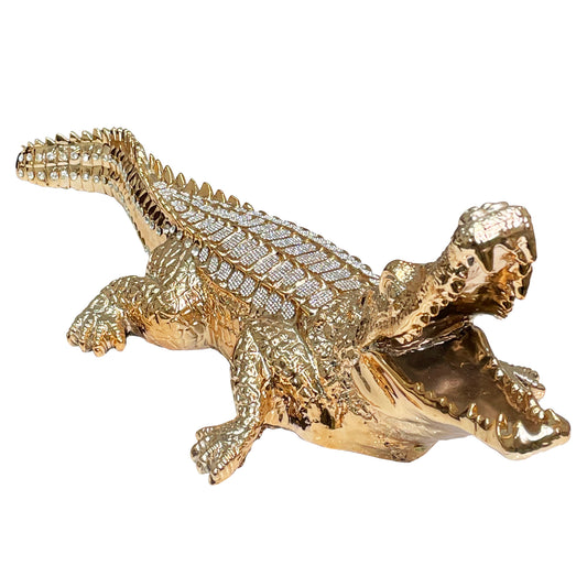 Ambrose Diamond Encrusted Gold Plated Crocodile (34"L X 10.5"W X 9"H)