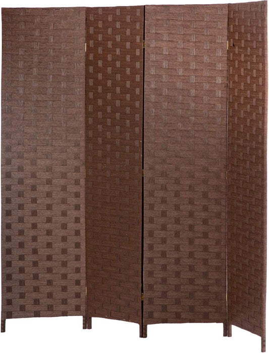 Room Divider 6FT Wall Divider Wood Screen 4 Panels Wood Mesh Hand-Woven Design Room Screen Divider Indoor Folding Portable Partition Screen