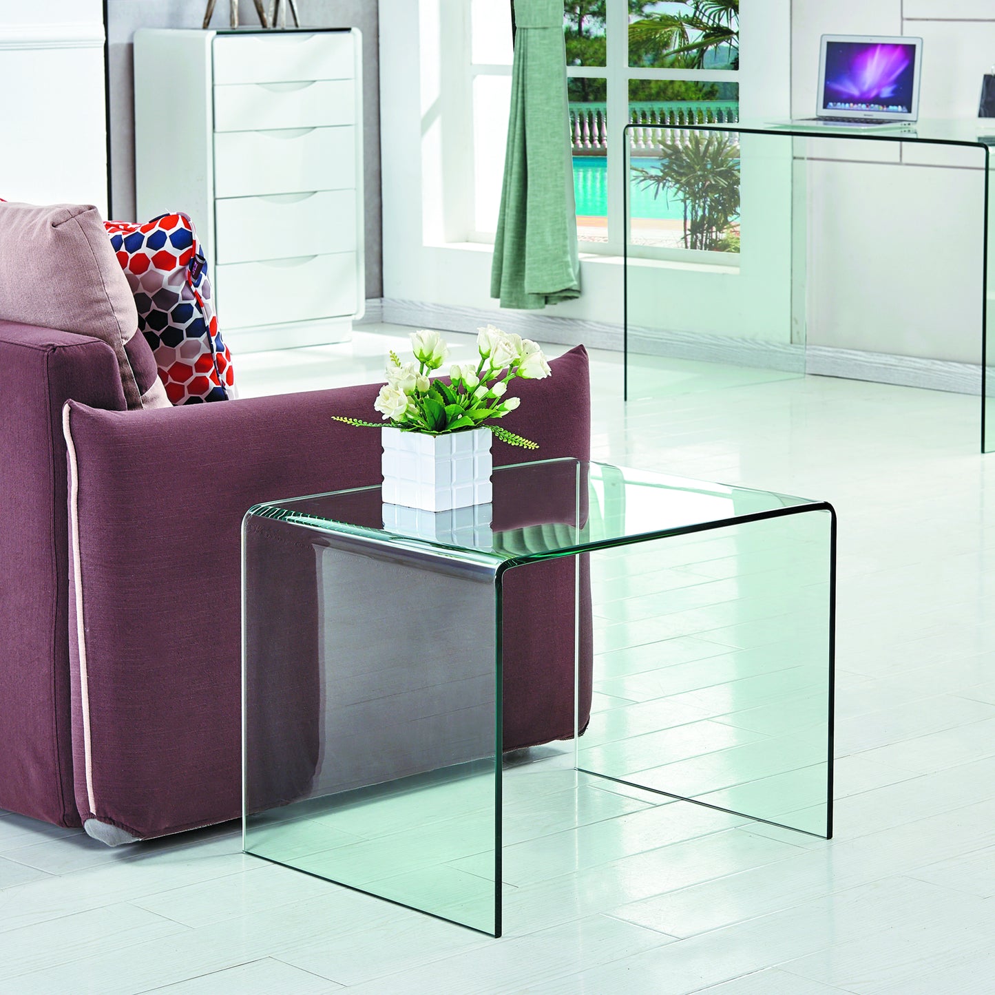 Tempered Trasparent Glass End Table Small Sofa Table