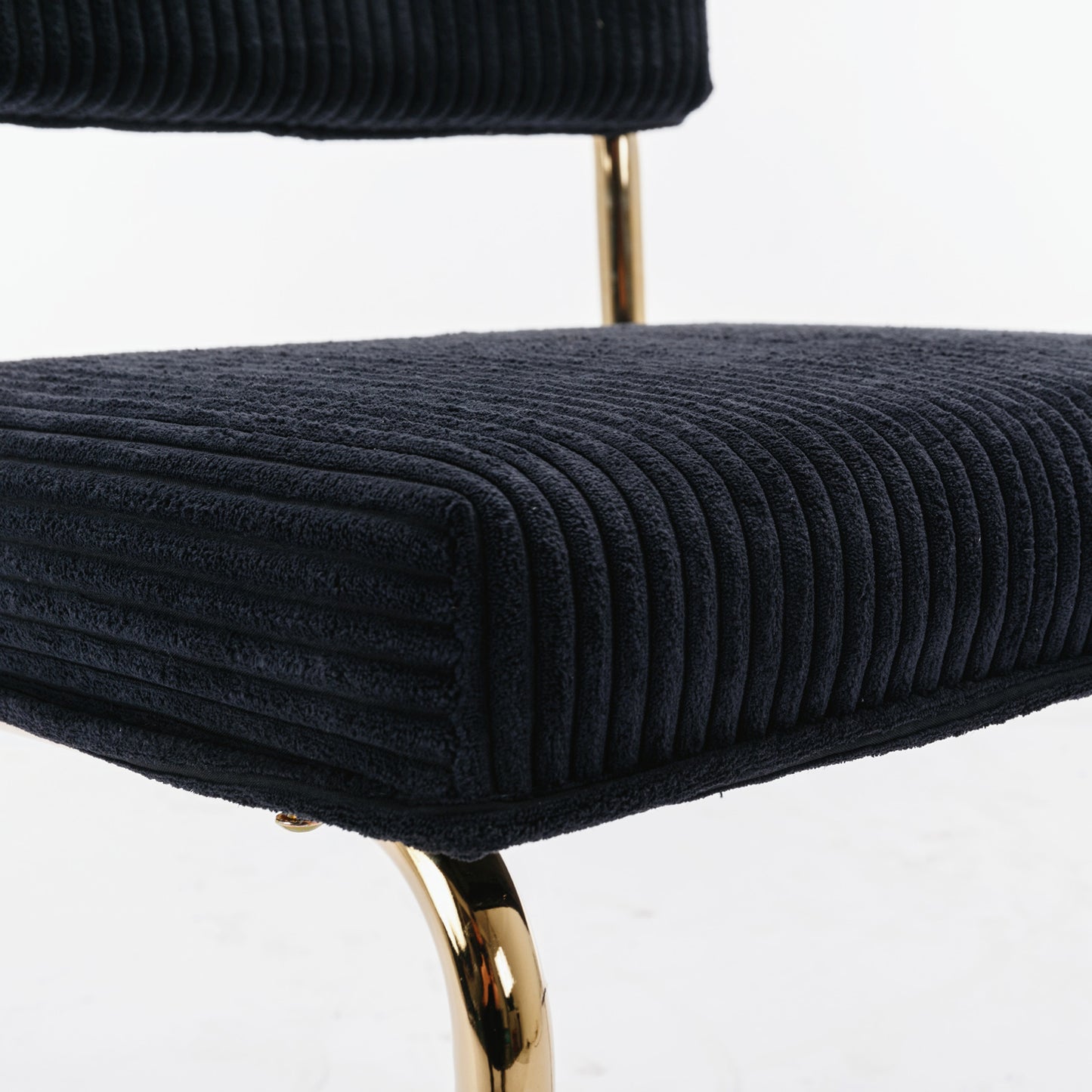 Dining Chairs with Corduroy Fabric, Gold Metal Base, Kitchen Chairs-Set of 2, Black