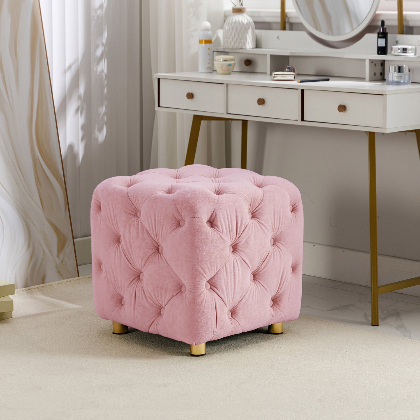 Pink Modern Velvet Upholstered Ottoman