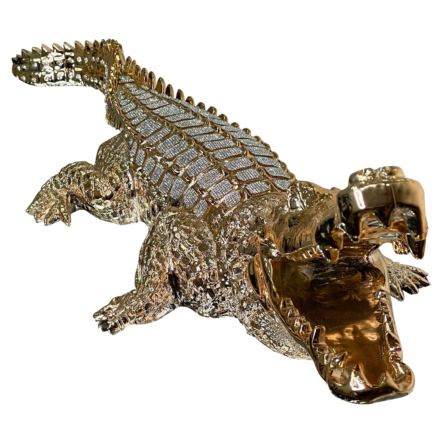 Ambrose Diamond Encrusted Gold Plated Crocodile (34"L X 10.5"W X 9"H)