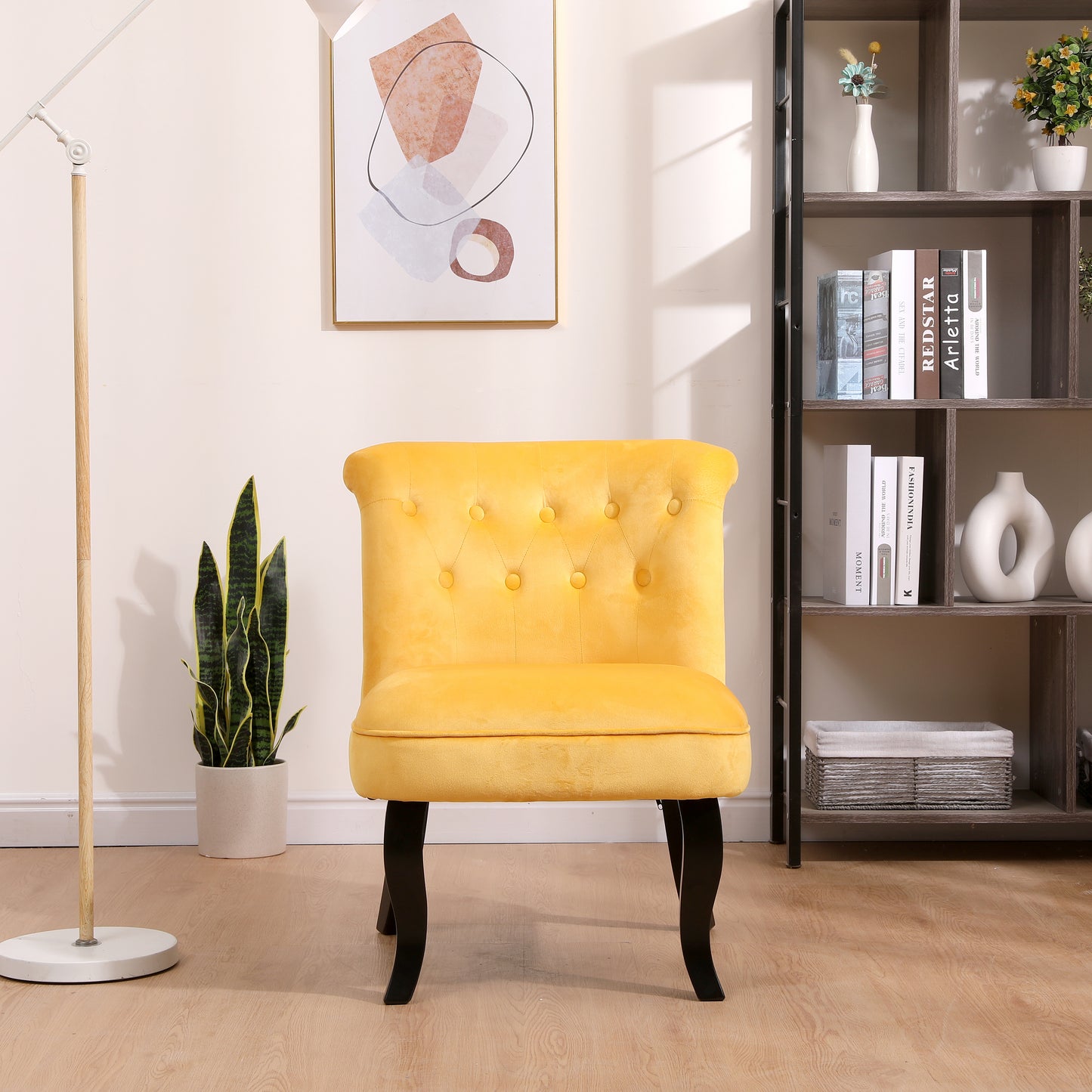 Yellow Velvet Accent Chair – Upholstered Single Sofa with Sturdy Wood Frame for Living Room, Home & Office Furniture