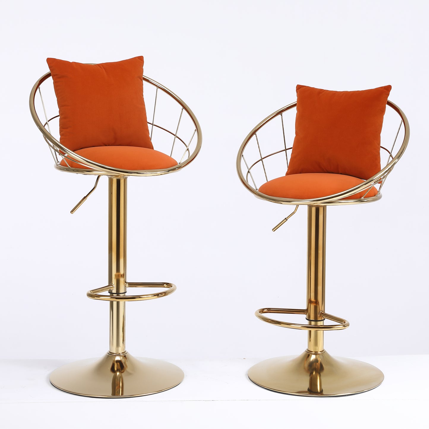 Orange velvet bar chair, pure gold plated